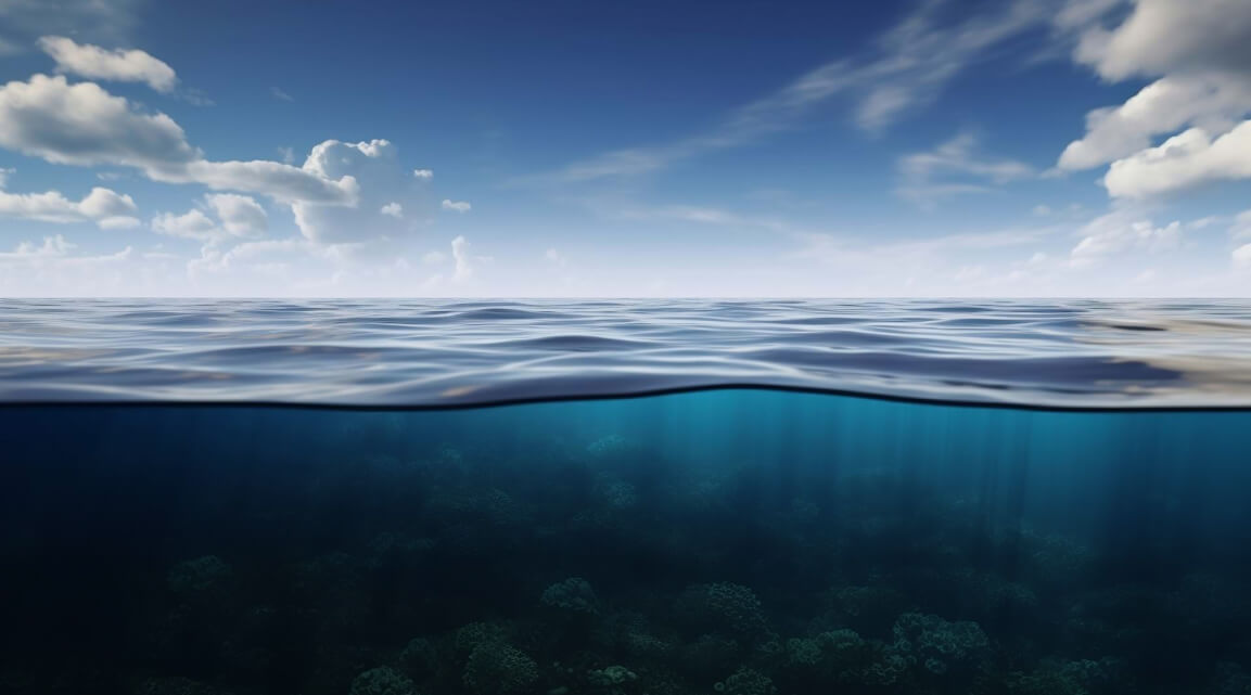 A view of the ocean above and below the surface